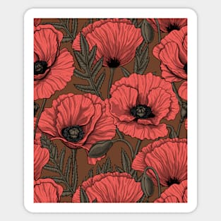 Poppy garden in coral and brown Sticker